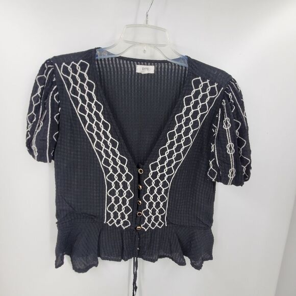RAHI womens S Marina Embroidered black white viscose blouse top - Picture 1 of 6